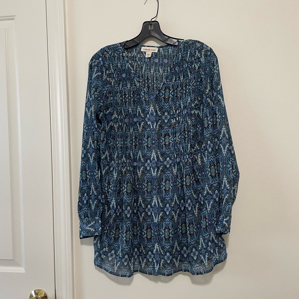 Coldwater Creek blue patterned tunic / blouse - size XS